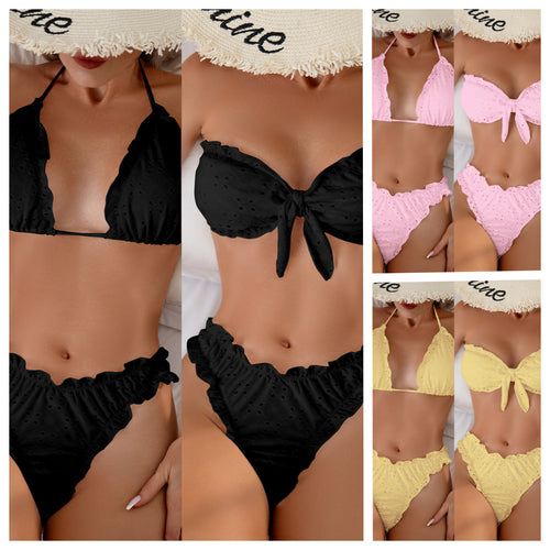 Dame bandeau-bikini med legende flæse design Skovae
