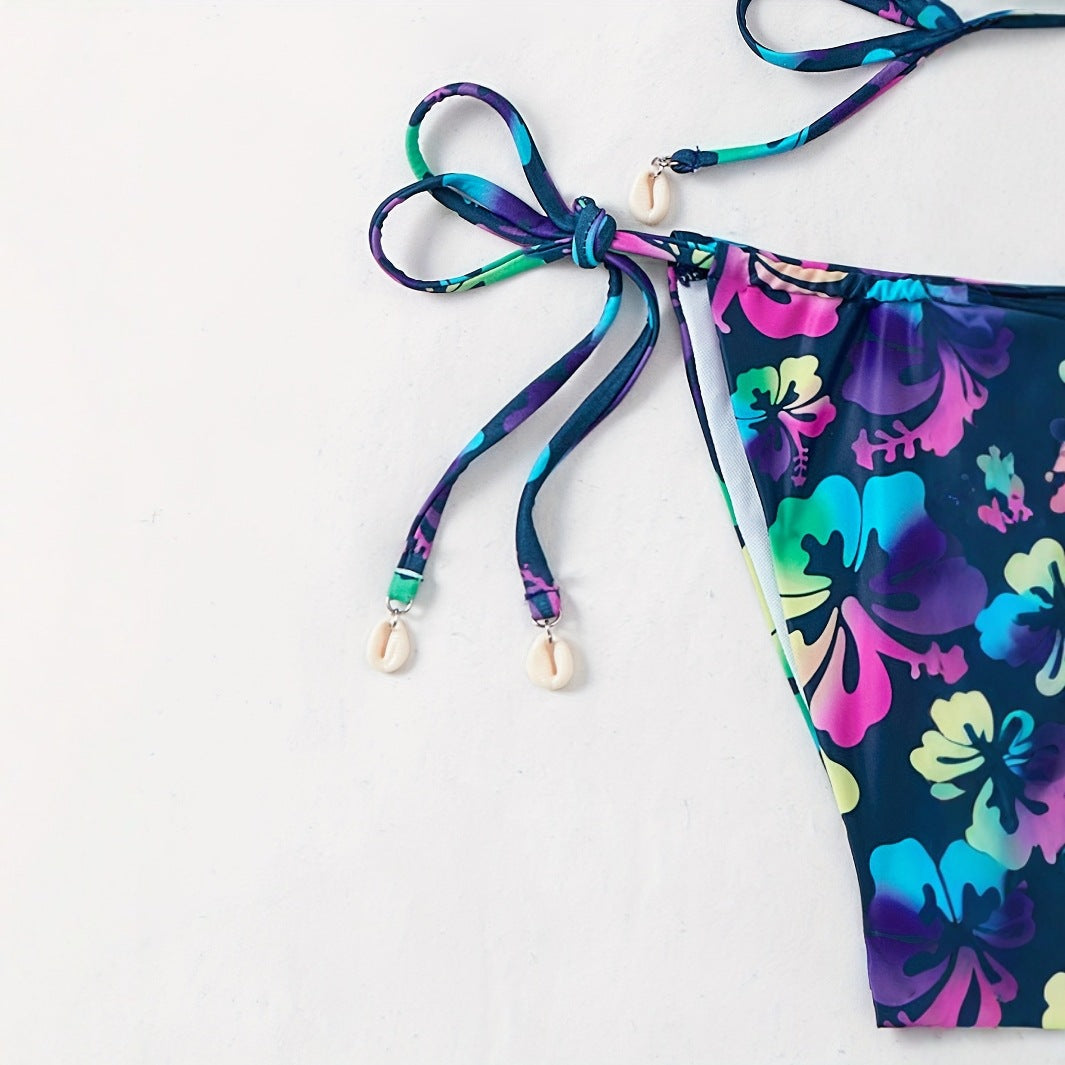Dame Triangel-Bikini-Sæt med legende blomsterdesign og justerbare stropper Stilla