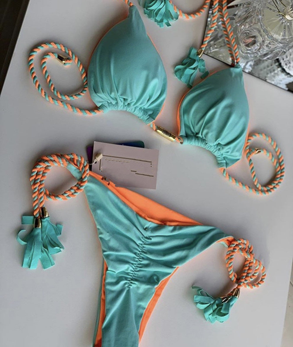 Dame bikini-sæt med elegant leopardmønster og moderne kvaster Skovae