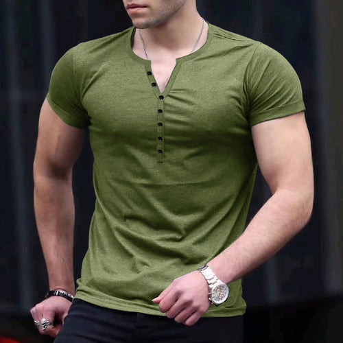 Herrer Fritid Kortærmet Henley T-shirt Stilla