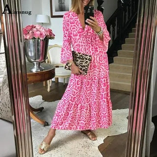 Kvinders maxikjole i elegant leopardprint Skovae