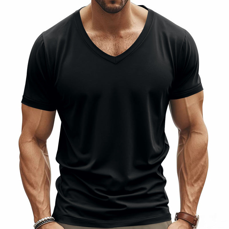Herrer nan V-udskærings T-shirt i strækbomuld med ergonomisk skuldersnit og flad søm Skovae