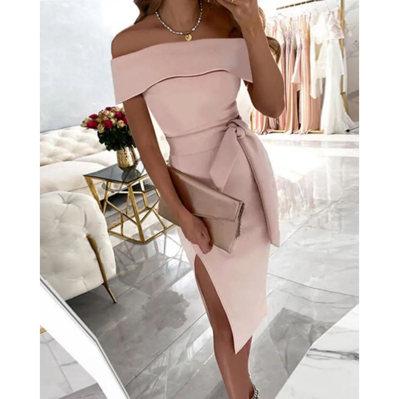 Dame Off-Shoulder Elegant Bodycon Kjole med sidelæsning og sløjfedetalje Stilla