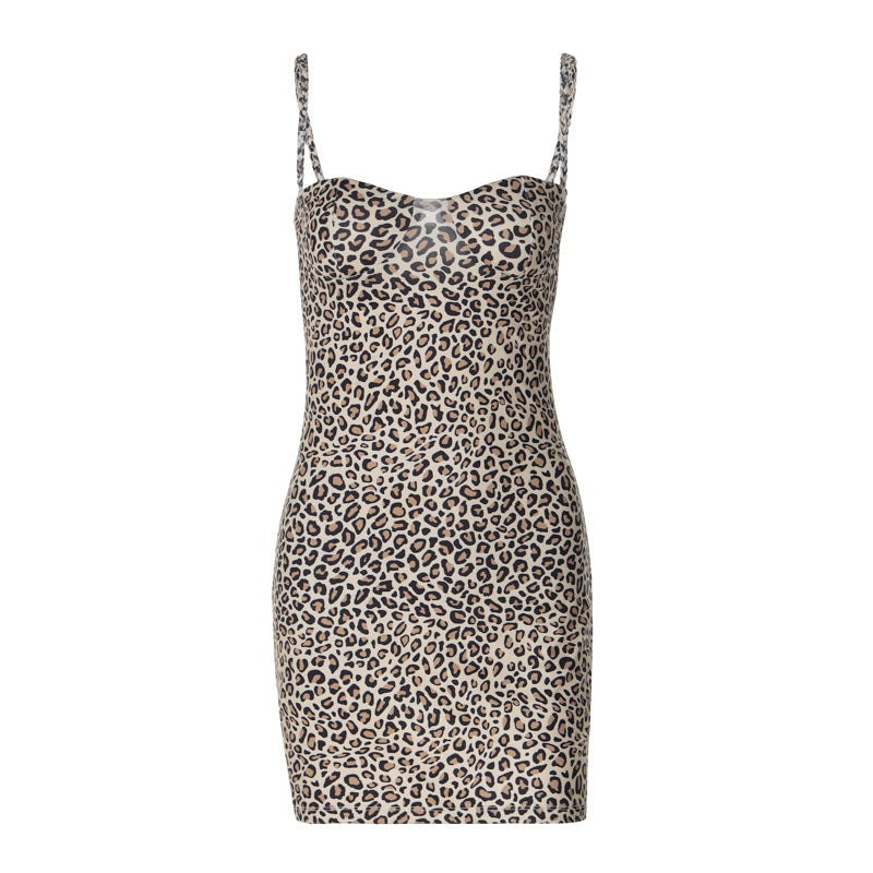 Dame Figurtilpasset Minikjole med Leopardmønster og transparente Stropper Stilla