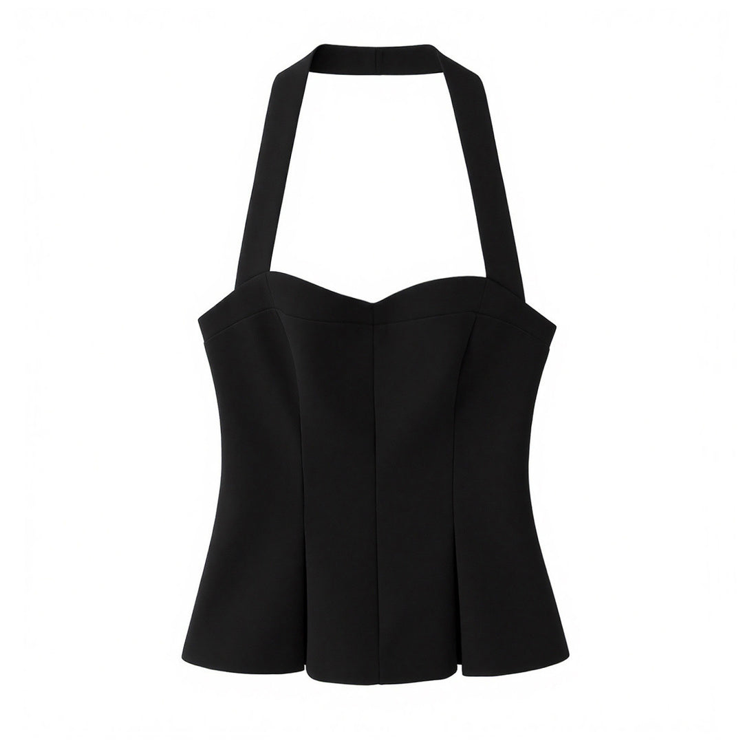 Dame smart Bustier-bluse med figursyet silhuet og dekorativ halterneck Skovae