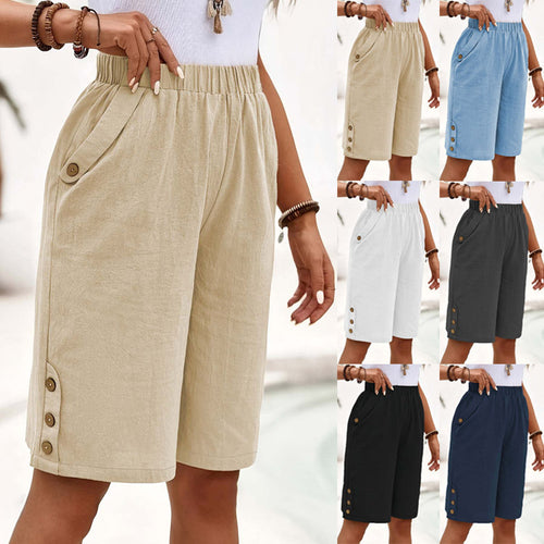 Dame afslappede shorts med elastisk liv og knapdetaljer Stilla