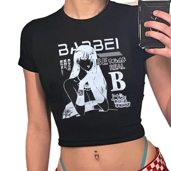 Dame Crop-T-shirt med kreativt skeletdesign og inspirerende tekst Skovae