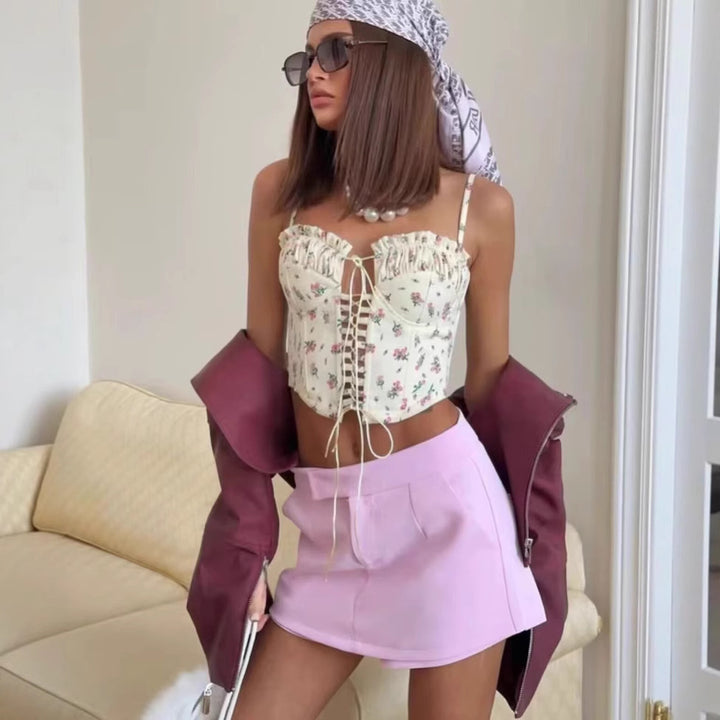 Femme Floral Print Prikket Bustier Top Stilla