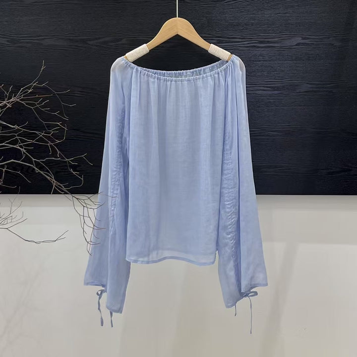 Dame Off-Shoulder Let Bluse med Justerbare Ærmer Stilla