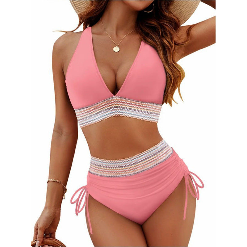 Dame triangel-bikini med justerbare stropper og moderne flæse-look Skovae