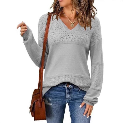 Dame strikpullover med V-hals fra Stilla