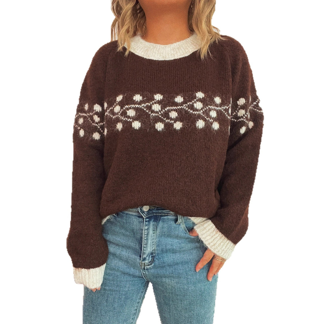 Kvindernes fashionable strikket sweater med håndvævet blomstermønster Stilla