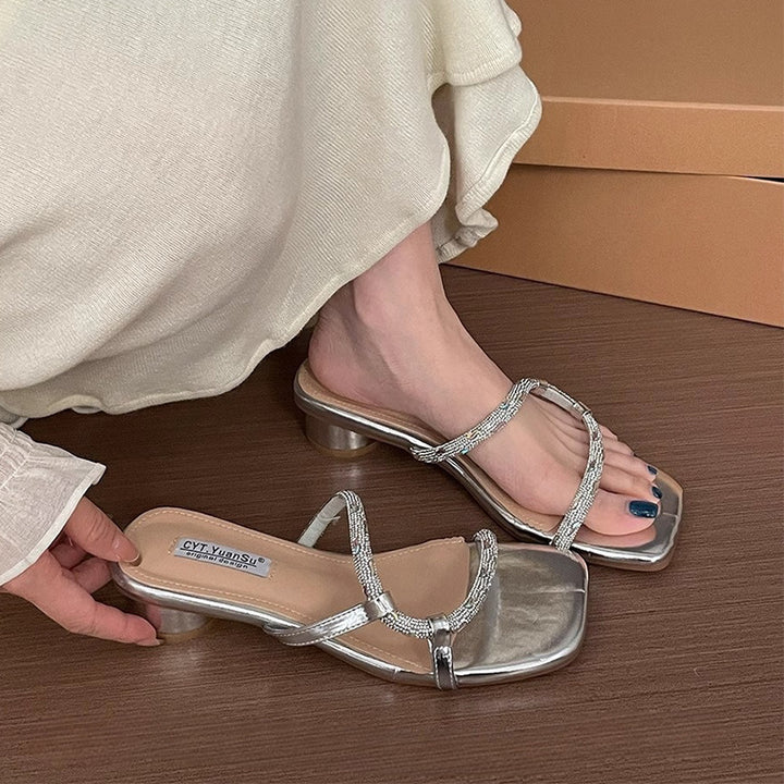 Femme Elegante Kvadrat tå- hæl- slide sandaler Stilla