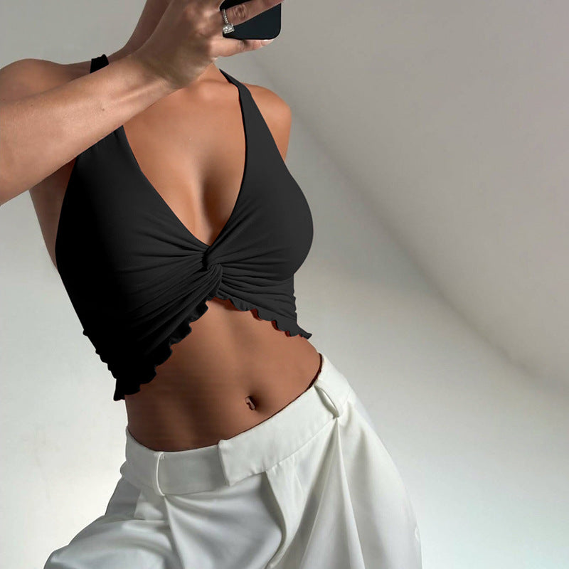 Damer Dekorativt Crop Top med rynket detalje Stilla