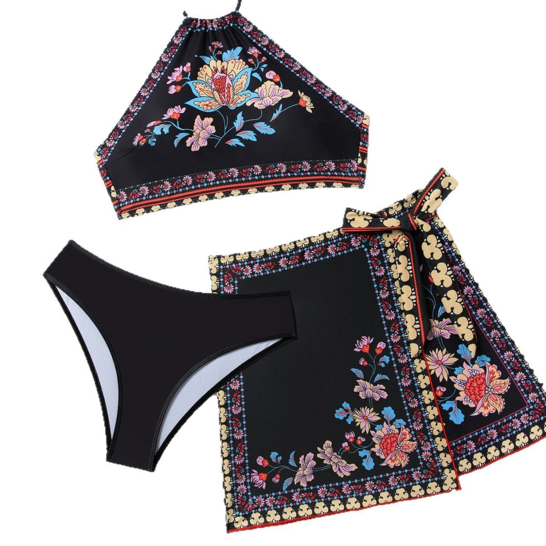 Dame Højkrave Blomsterdesign Badeoberdel med Wrap Skirt Stilla