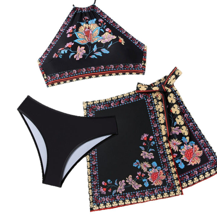 Dame Højkrave Blomsterdesign Badeoberdel med Wrap Skirt Stilla