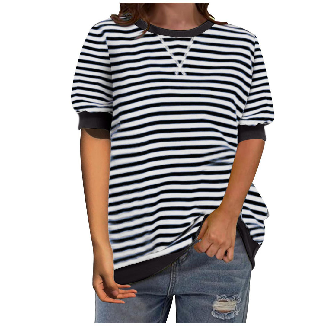 Dame afslappet stribet T-shirt med trendy detaljer Stilla