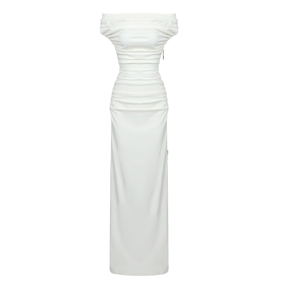 Dame Off-Shoulder Maxikjole med raffineret rynkning og elegant snit Stilla