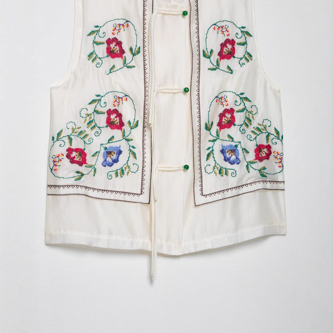 Femme Broderet Knap-Vest Stilla