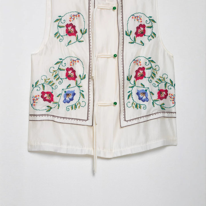 Femme Broderet Knap-Vest Stilla