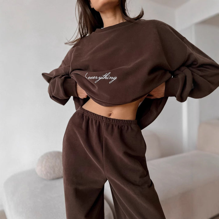 Kvindernes komfortable sweatshirt og bukser sæt med elastisk talje Skovae