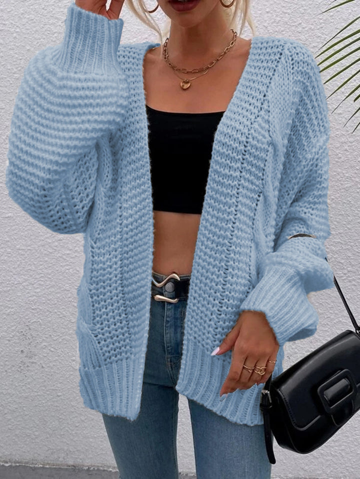 Kvinders chunky strikket cardigan med komfortable åbne lommer og afslappet pasform Stilla