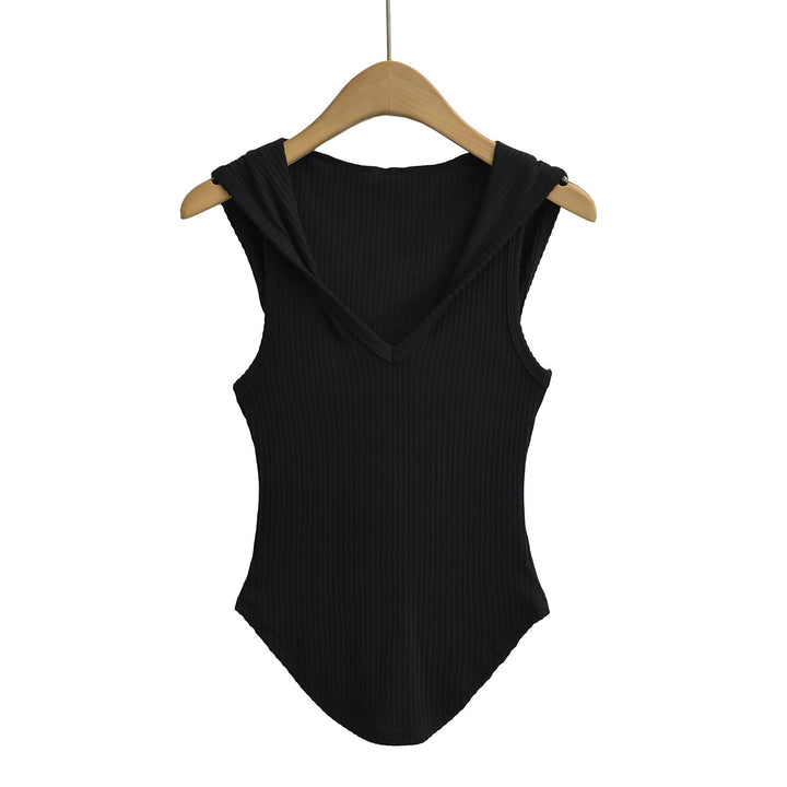 Dame ærmeløs bodystocking med dyb V-udskæring og moderne hættedesign Stilla
