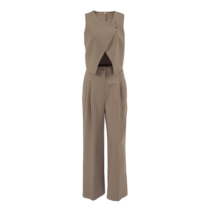 Dame to-delt sæt med moderne cropped top og elegant, bred buks Stilla
