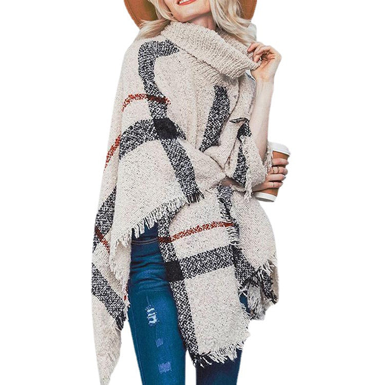 Kvindernes strikkede poncho med asymmetrisk snit og fashionable krave Stilla