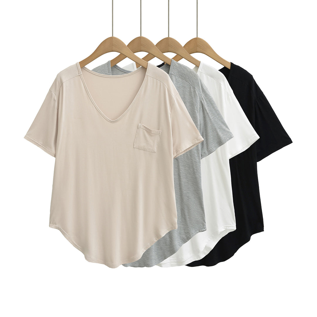 Dame afslappet V-hals T-shirt med praktiske sidelommer og elegant snit Stilla
