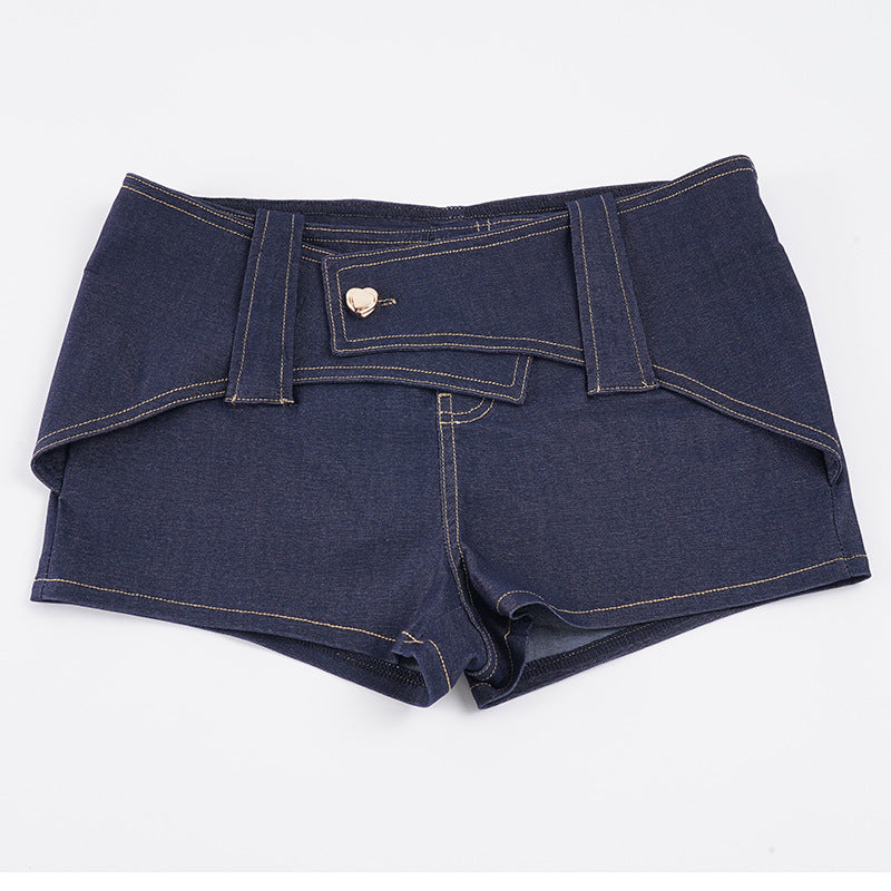 Damer Denim shorts med høj talje og moderigtige accenter Skovae