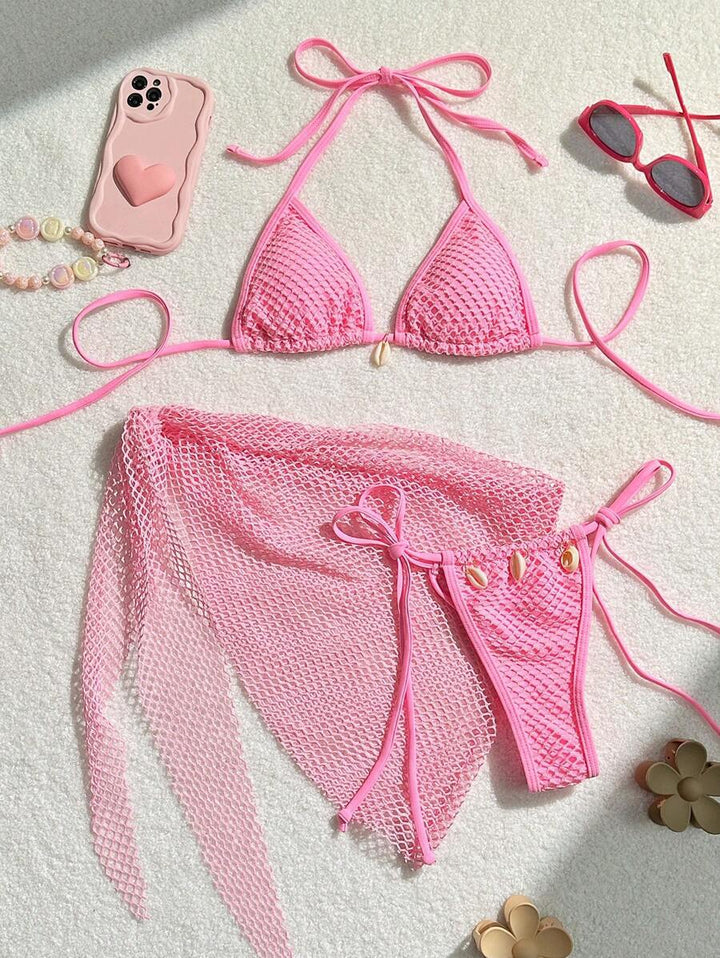 Femme Tekstureret Hæklet Bikini-Sæt med justerbare Bindebånd Stilla