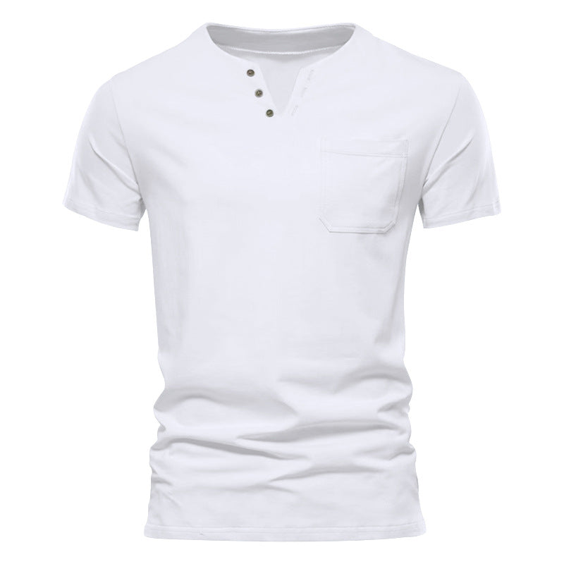 Herrer Kortærmet Henley-Shirt med knaplukning og praktisk brystlomme Stilla