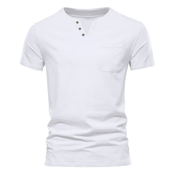 Herrer Kortærmet Henley-Shirt med knaplukning og praktisk brystlomme Stilla
