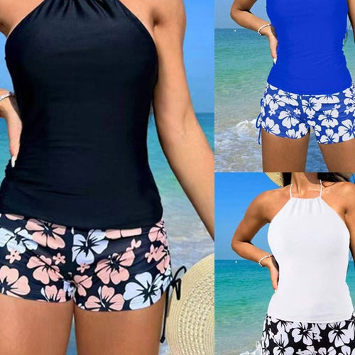 Dame Tankini-top med justerbare stropper og blomster design af shorts Stilla