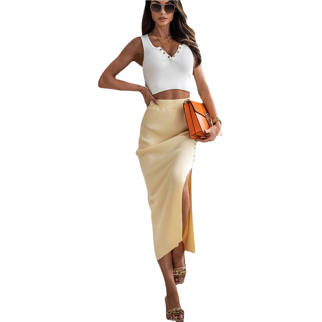 Dame wrapper nederdel med side slids og elegante knapdetaljer Stiila