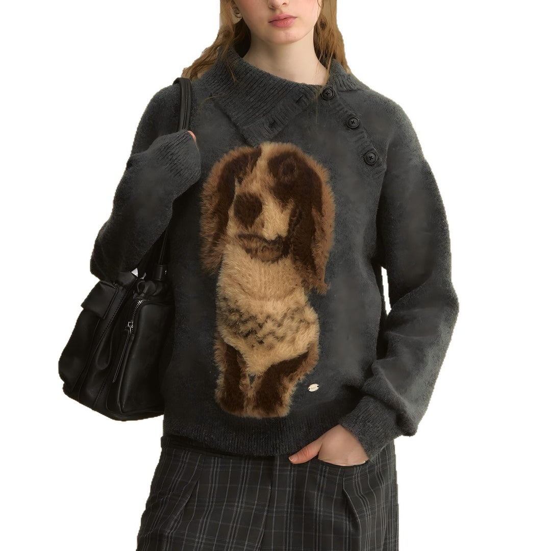 Kvindernes hyggelige rund hals sweater med dyremotiv Stilla