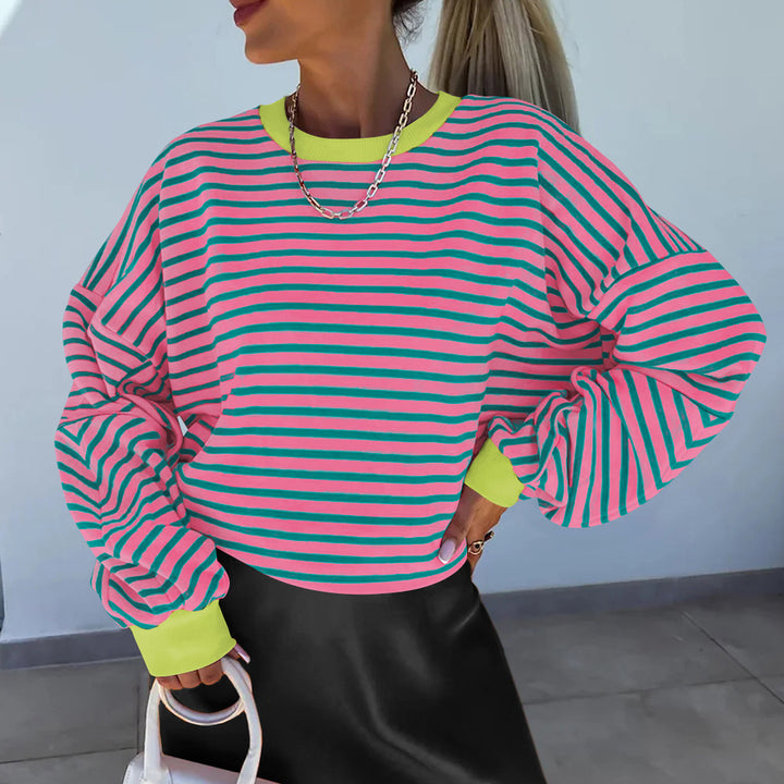 Dame afslappet stribet sweatshirt med boxy-snit og kontrasterende afslutninger Stilla