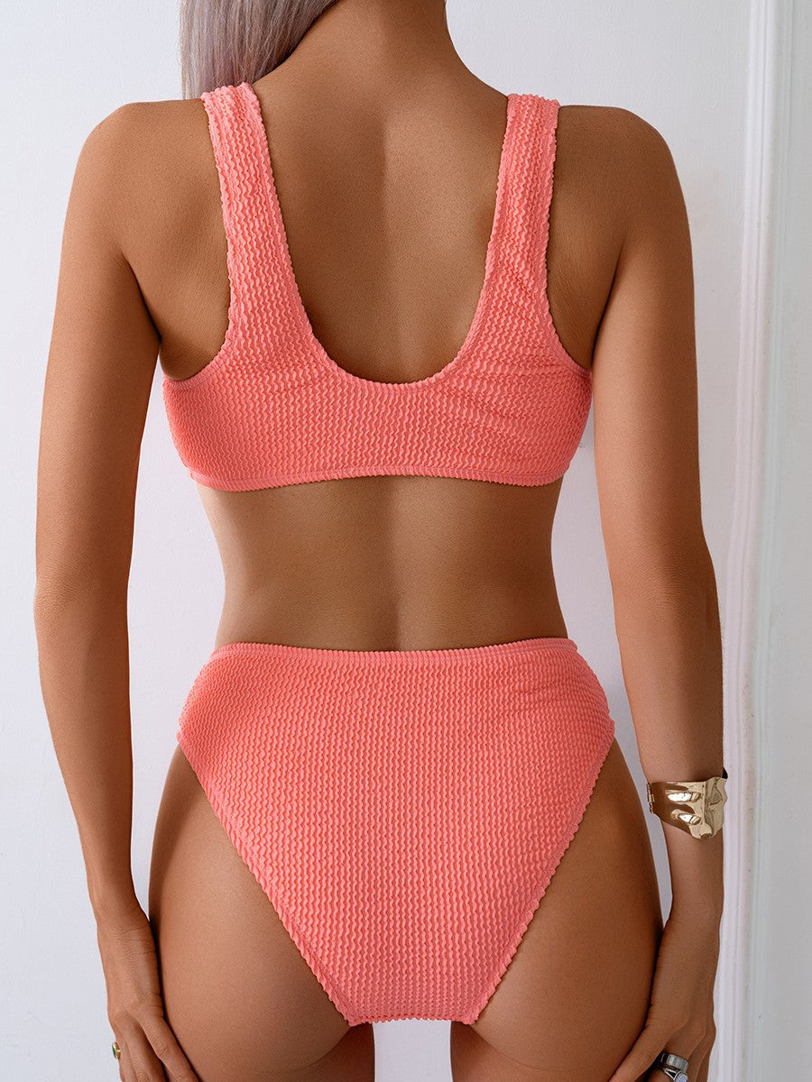 Dame struktureret Crop Top og høj talje Bikini-Sæt Stilla