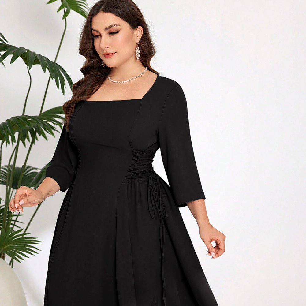 Dame elegant Midi Kjole med fashionable flæsedetaljer Stilla