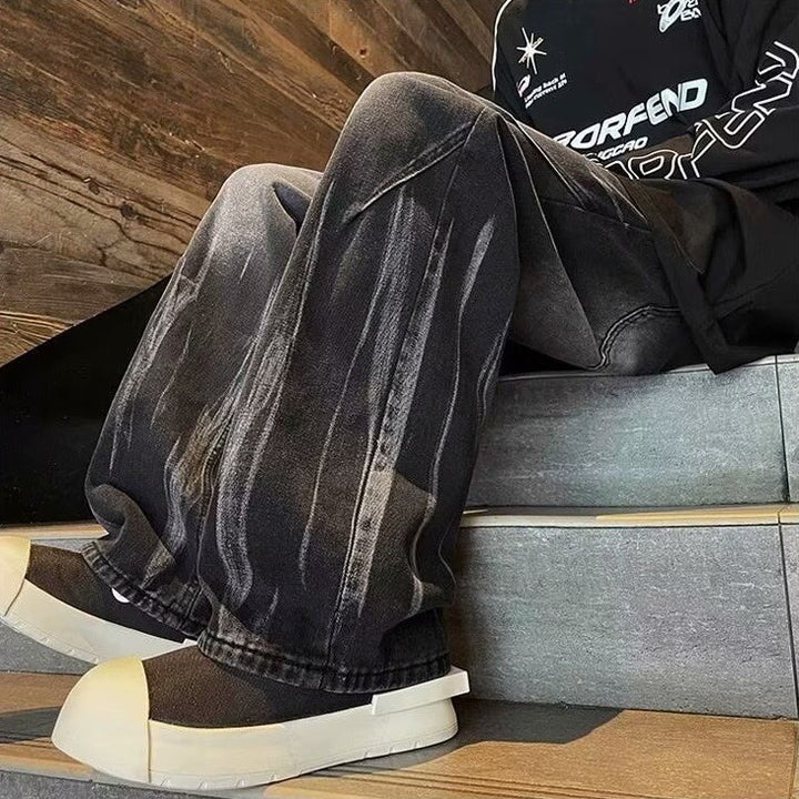 Herrer afslappede Baggy-jeans med unikke vaskeeffekter og komfortabel elastisk talje Stilla