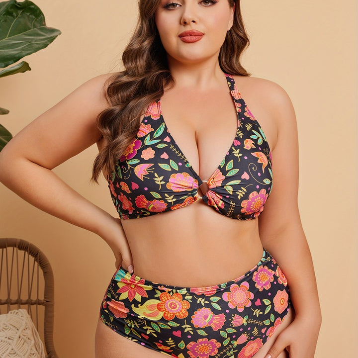 Dame høj taljet bikini-sæt med blomster mønster Skovae