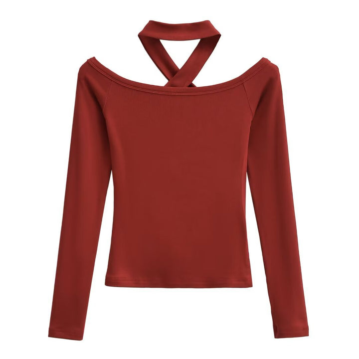 Dame Langærmet Overdel med mode Off-Shoulder Design og justerbar Krave Stilla