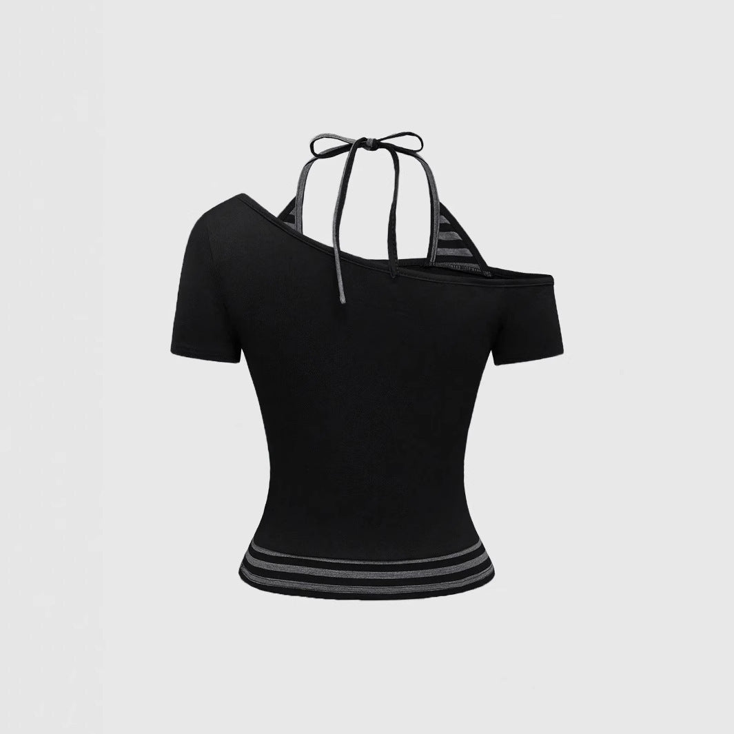 Dame Off-Shoulder Top med grafisk design Skovae