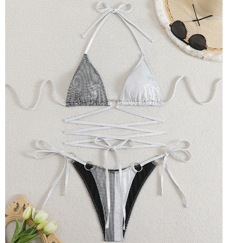Damer Glitrende Triangel-Bikini med innovativt snoredesign og trendy accenter Stilla