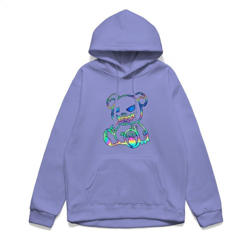 Dame hoodie sweatshirt med sejt bjørnemotiv og komfortabel pasform Skovae