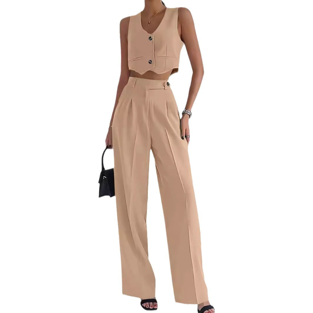 Dame Fashionable To-del-set med figursyet overdel og elegante, brede bukser Stilla