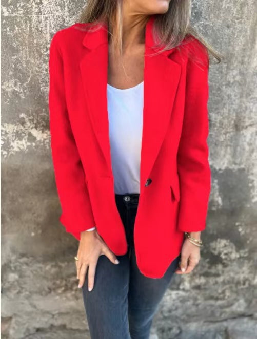 Dame Elegant Blazer med varmt fleece-stof og praktiske lommer Stilla