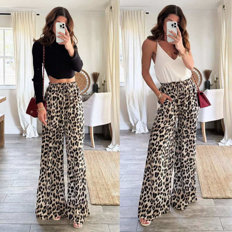 Kvinder Bredben Leopardprint-Bukser Stilla