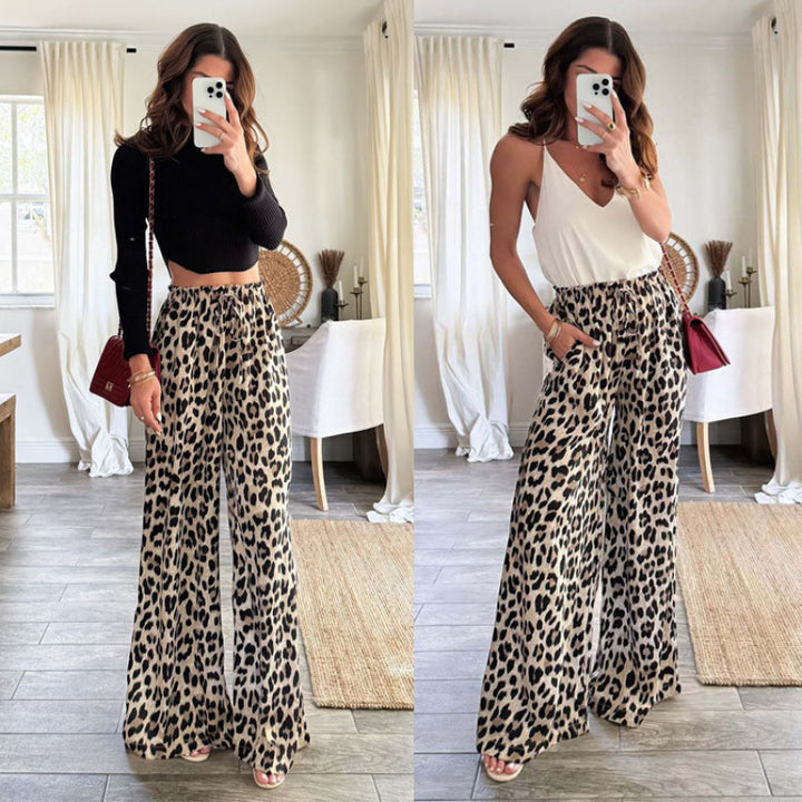 Kvinder Bredben Leopardprint-Bukser Stilla
